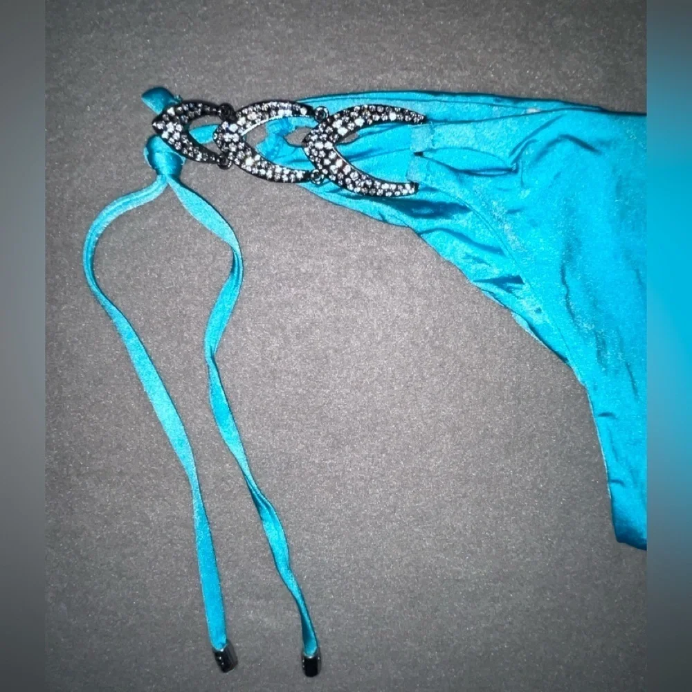 Beach Bunny Bikini Bottom Bow & Arrow Aqua Rhinestone Bikini Hot!